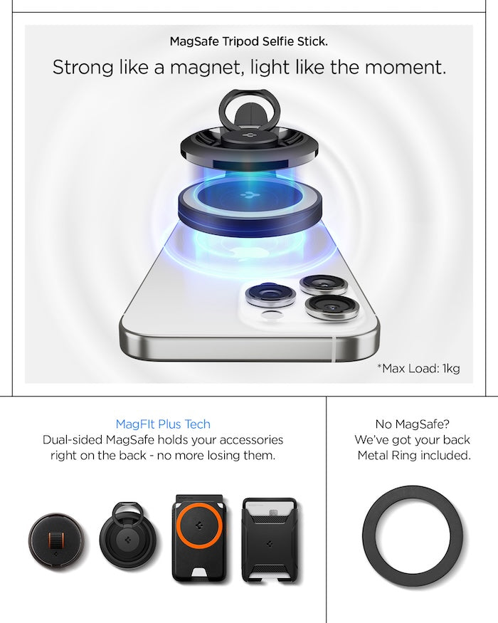 Stativ Spigen Selfie Stick MagSafe+ Tripod - černý - iSTYLE CZ