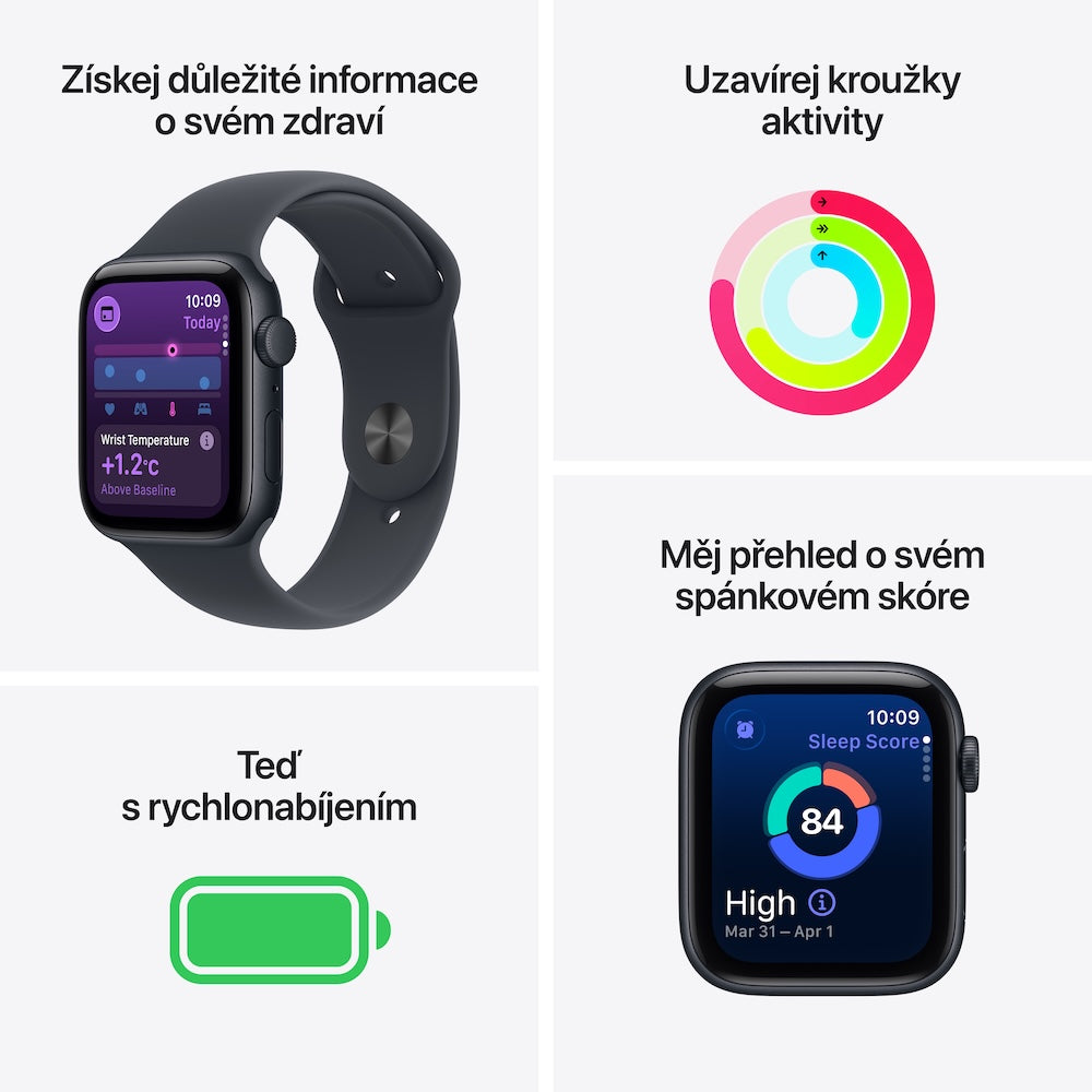 Apple Watch SE 3 GPS 40mm temně inkoustové hliníkové pouzdro s temně inkoustovým sportovním řemínkem - S/M - iSTYLE CZ