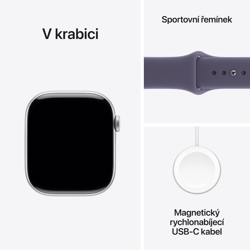 Apple Watch Series 11 GPS 42mm stříbrné hliníkové pouzdro s mlžně fialovým sportovním řemínkem - S/M - iSTYLE CZ