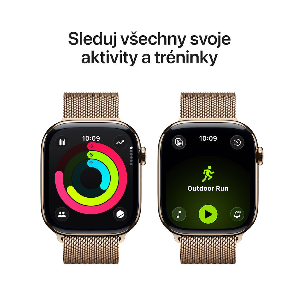 Apple Watch Series 11 GPS + Cellular 42mm zlatě titanové pouzdro se zlatě ocelovým milánským tahem - iSTYLE CZ