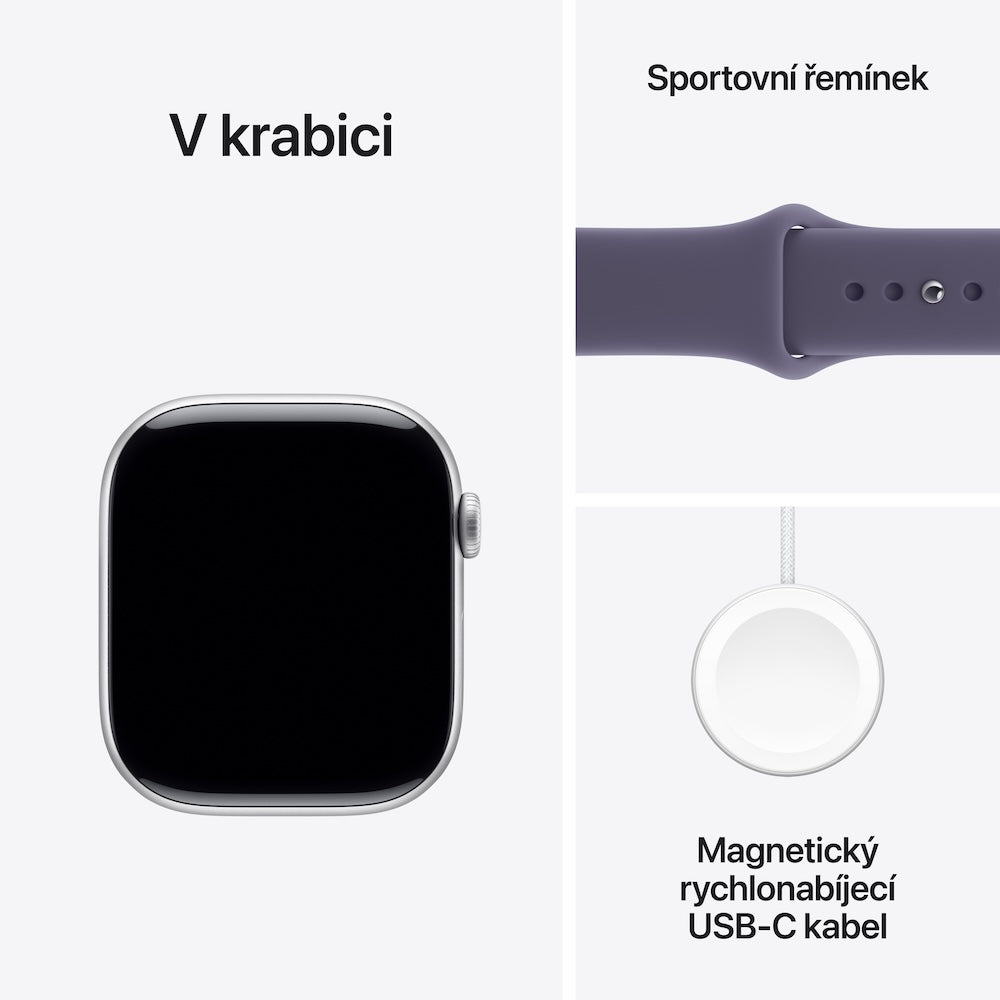 Apple Watch Series 11 GPS + Cellular 46mm stříbrné hliníkové pouzdro s mlžně fialovým sportovním řemínkem - M/L - iSTYLE CZ