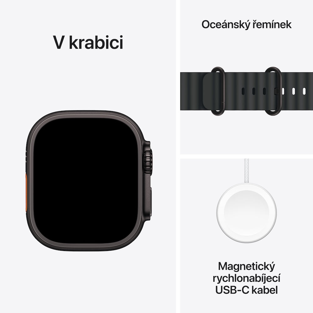 Apple Watch Ultra 3 GPS + Cellular 49mm černě titanové pouzdro s černým oceánským řemínkem - iSTYLE CZ