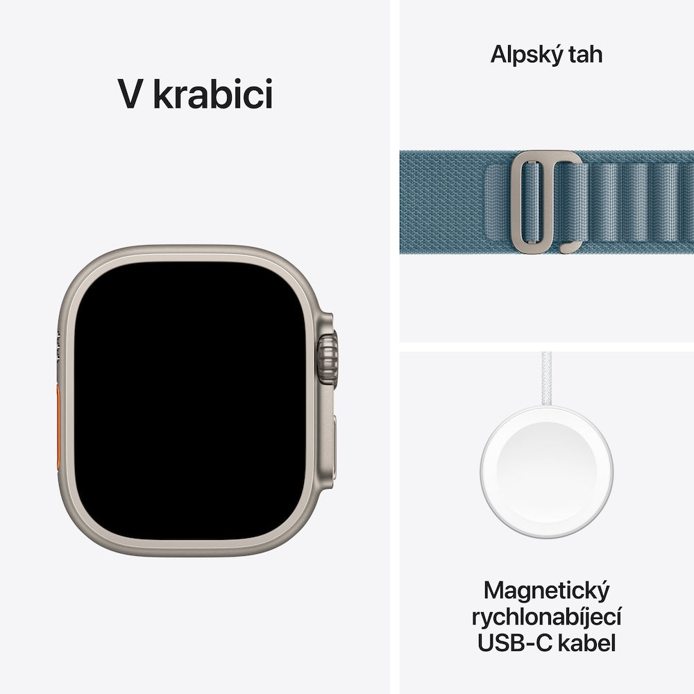 Apple Watch Ultra 3 GPS + Cellular 49mm přírodně titanové pouzdro se světle modrým alpským tahem - M - iSTYLE CZ