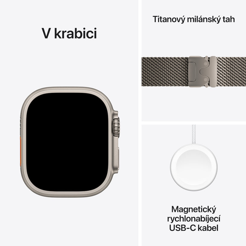 Apple Watch Ultra 3 GPS + Cellular 49mm přírodně titanové pouzdro s přírodně titanovým milánským tahem z titanu - S - iSTYLE CZ