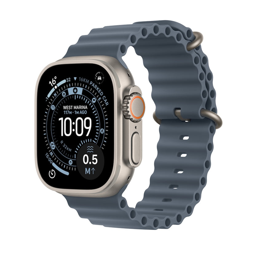 Apple Watch Ultra 3 GPS + Cellular 49mm přírodně titanové pouzdro s ocelově modrým oceánským řemínkem - iSTYLE CZ