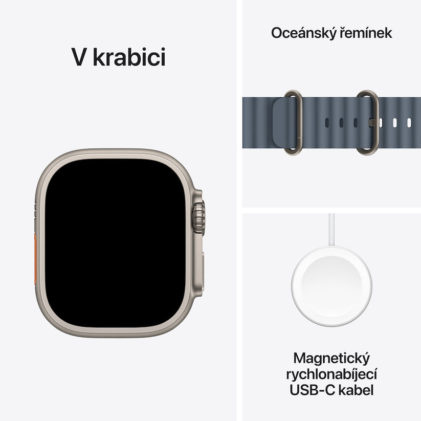 Apple Watch Ultra 3 GPS + Cellular 49mm přírodně titanové pouzdro s ocelově modrým oceánským řemínkem - iSTYLE CZ