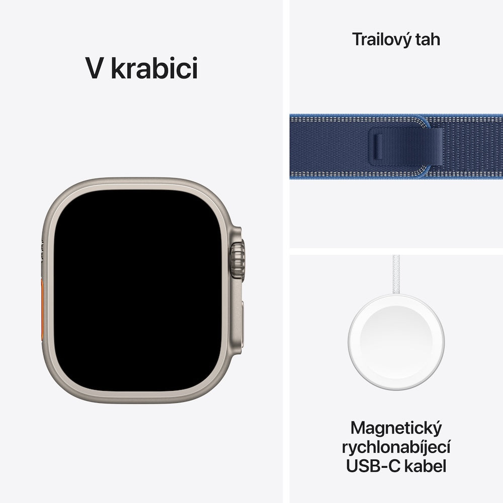 Apple Watch Ultra 3 GPS + Cellular 49mm přírodně titanové pouzdro s modře/jasně modrým trailovým tahem - M/L - iSTYLE CZ