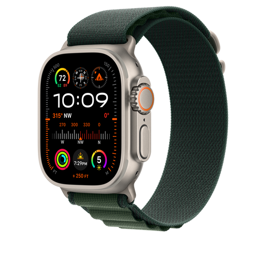 Apple Watch 44/45/46/49mm tmavě zelený Alpský tah – malý – provedení z přírodního titanu - iSTYLE CZ
