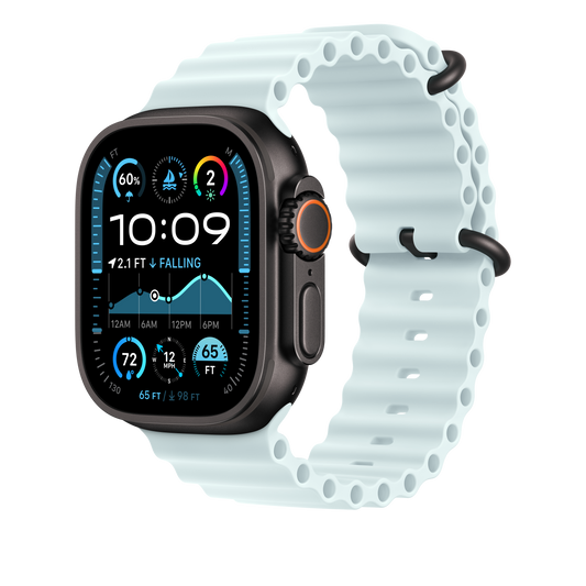 Apple Watch 44/45/46/49mm ledově modré prodloužení Oceánského řemínku – provedení z černého titanu - iSTYLE CZ