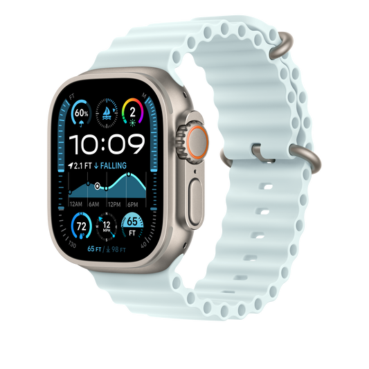 Apple Watch 44/45/46/49mm ledově modré prodloužení Oceánského řemínku – provedení z přírodního titanu - iSTYLE CZ