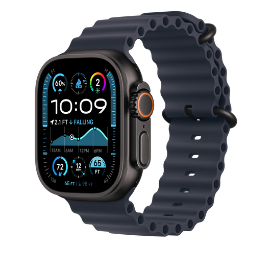 Apple Watch 44/45/46/49mm námořnicky modré prodloužení Oceánského řemínku – provedení z černého titanu - iSTYLE CZ