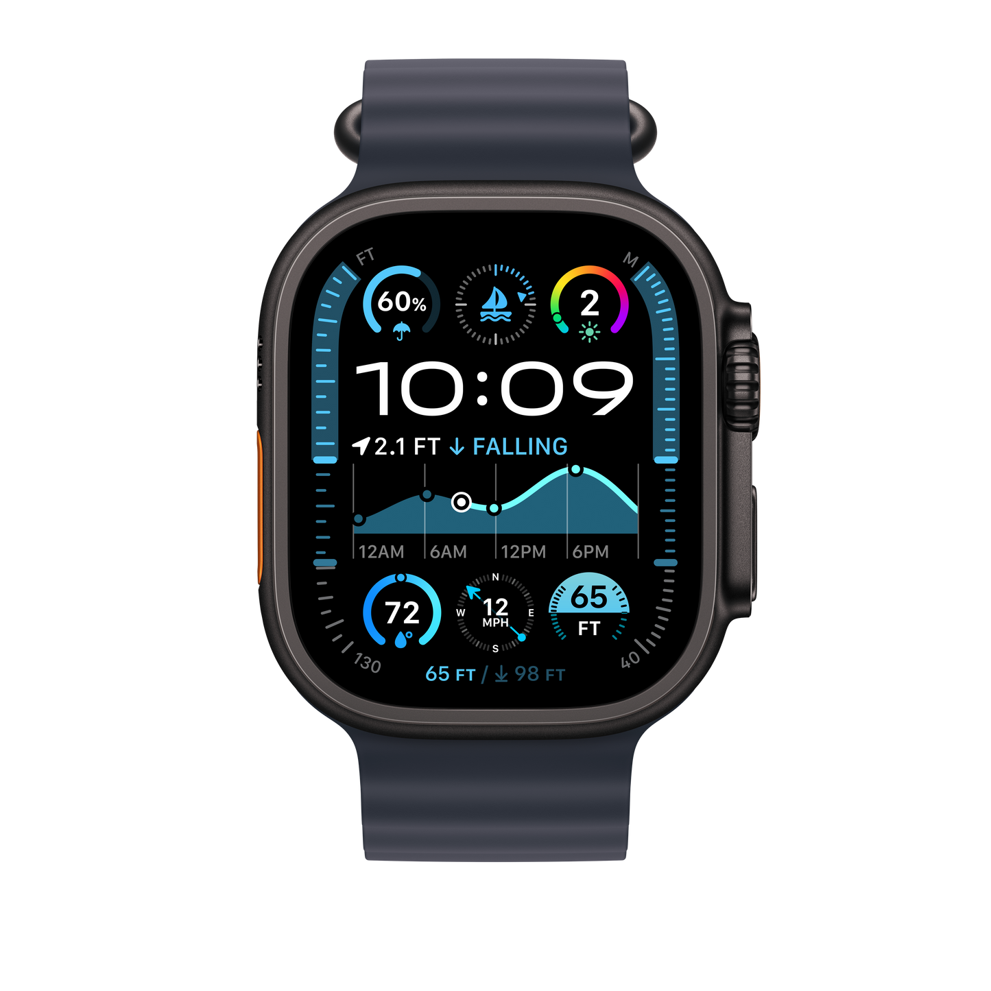 Apple Watch 44/45/46/49mm námořnicky modré prodloužení Oceánského řemínku – provedení z černého titanu - iSTYLE CZ