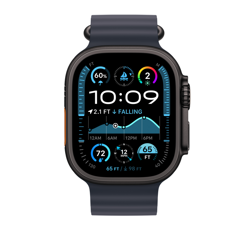 Apple Watch 44/45/46/49mm námořnicky modré prodloužení Oceánského řemínku – provedení z černého titanu - iSTYLE CZ