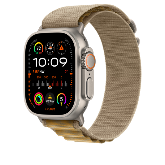 Apple Watch 44/45/46/49mm žlutohnědý Alpský tah – velký – provedení z přírodního titanu - iSTYLE CZ