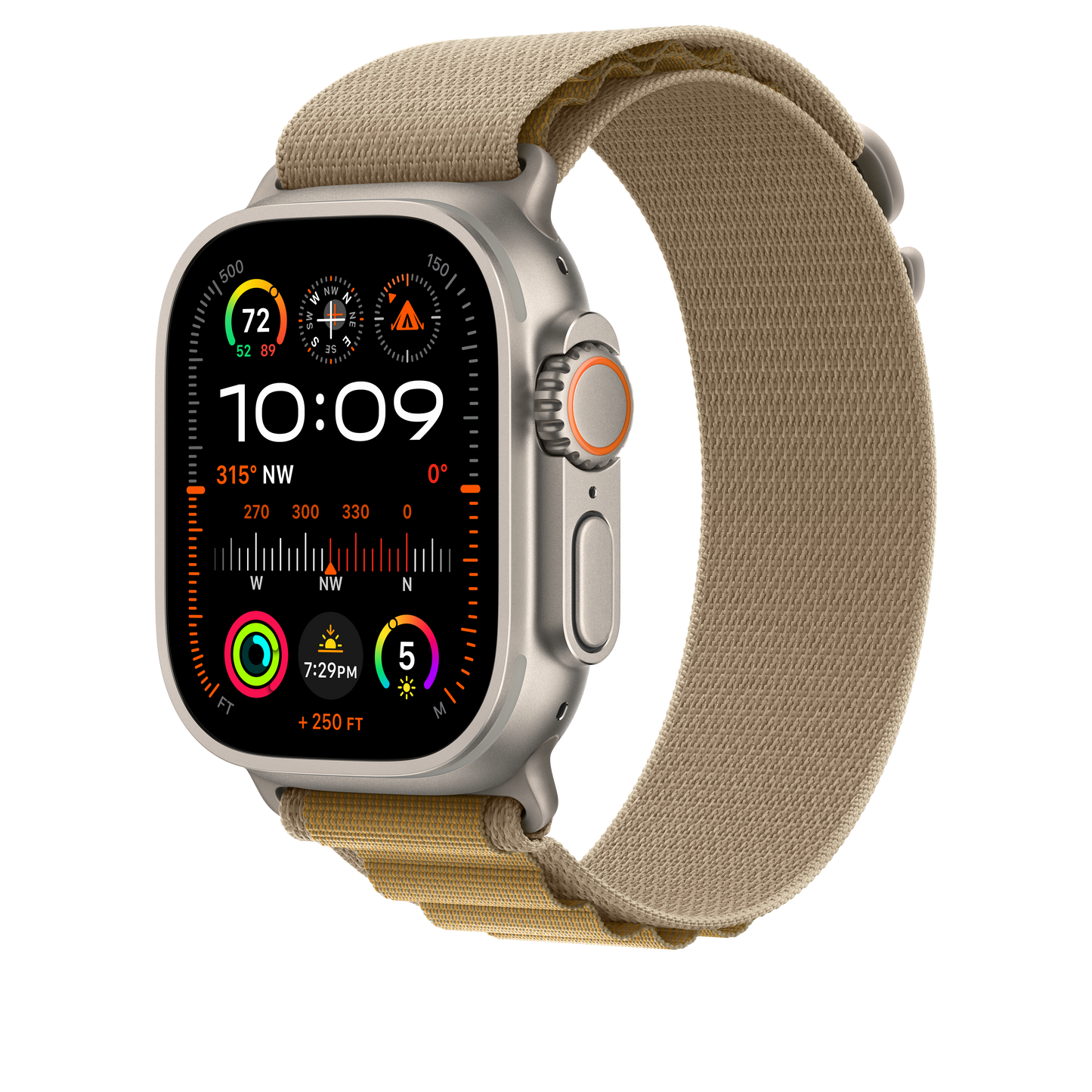 Apple Watch 44/45/46/49mm žlutohnědý Alpský tah – malý – provedení z přírodního titanu - iSTYLE CZ