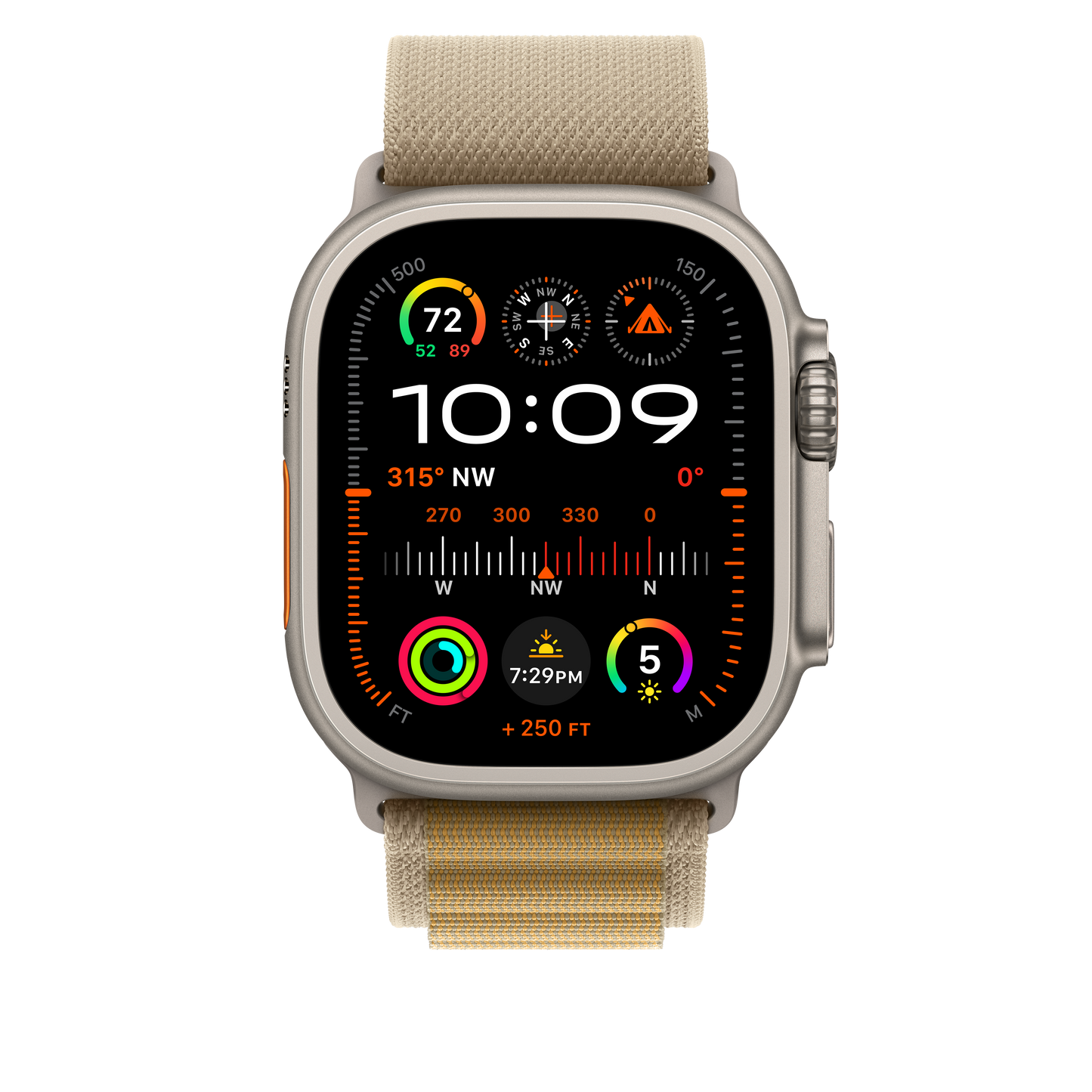 Apple Watch 44/45/46/49mm žlutohnědý Alpský tah – malý – provedení z přírodního titanu - iSTYLE CZ
