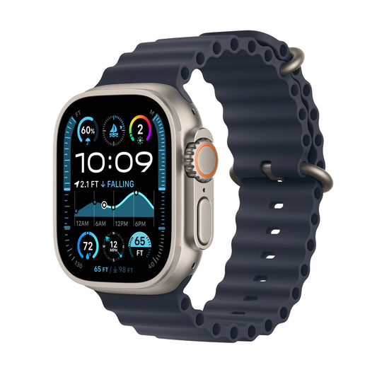 Apple Watch Ultra 2 GPS + Cellular, 49mm přírodně titanové pouzdro s námořnicky modrým oceánským řemínkem (otevřený) - iSTYLE CZ