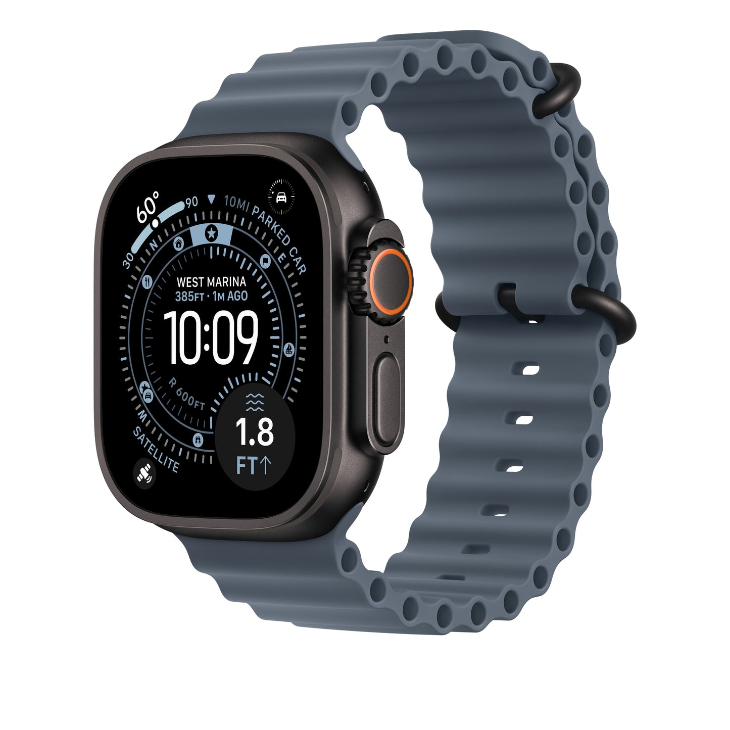 Řemínek pro Apple Watch 44/45/46/49 mm Apple ocelově modrý Oceánský - provedení z černého titanu - iSTYLE CZ