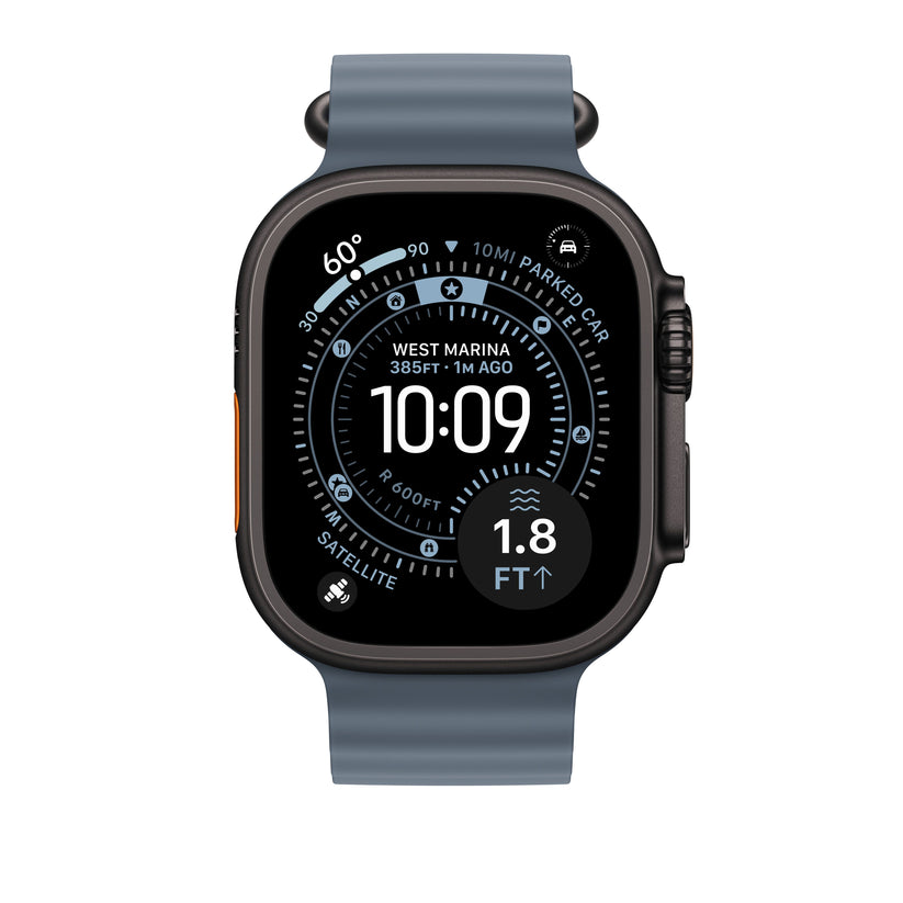 Řemínek pro Apple Watch 44/45/46/49 mm Apple ocelově modrý Oceánský - provedení z černého titanu - iSTYLE CZ