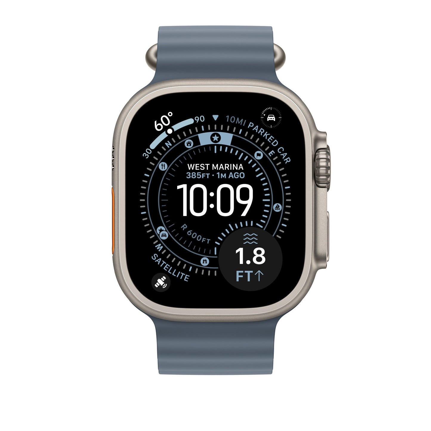 Řemínek pro Apple Watch 44/45/46/49 mm Apple ocelově modrý Oceánský - provedení z přírodního titanu - iSTYLE CZ