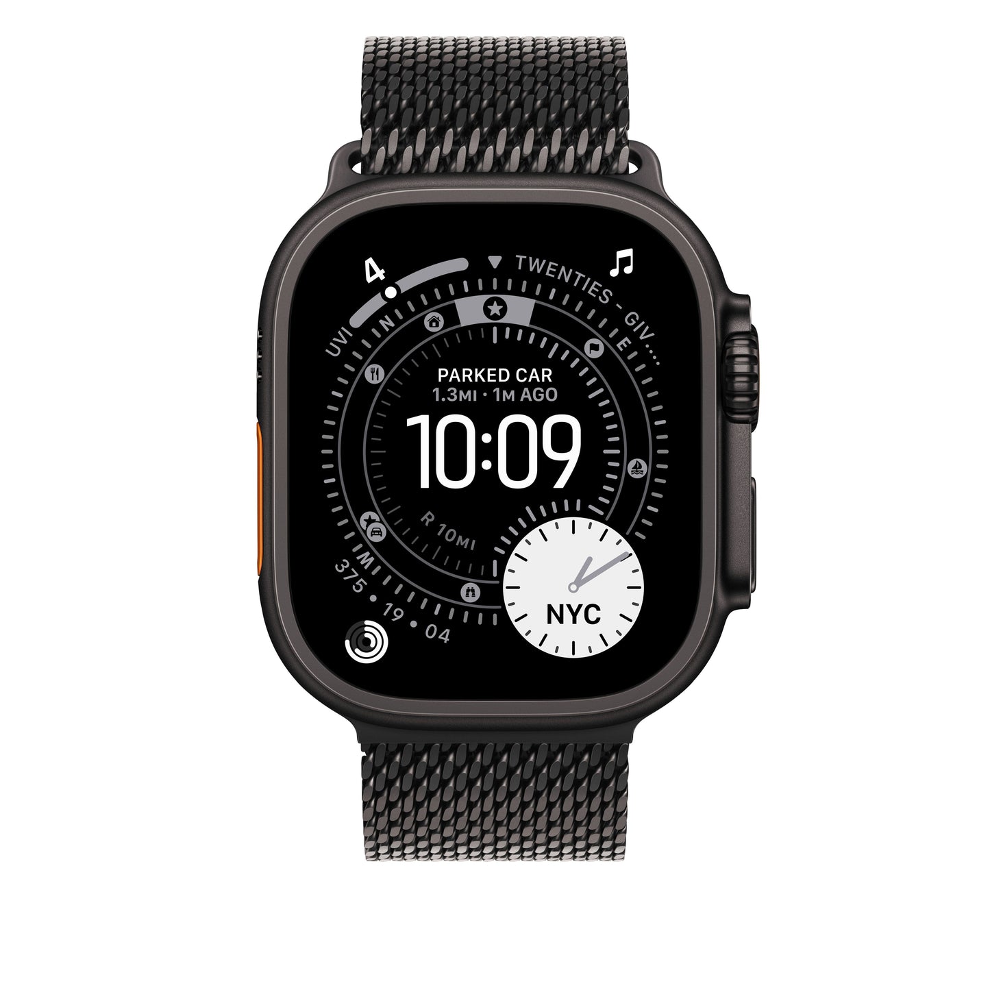 Řemínek pro Apple Watch 44/45/46/49 mm Apple milánský tah z černého titanu - střední - iSTYLE CZ