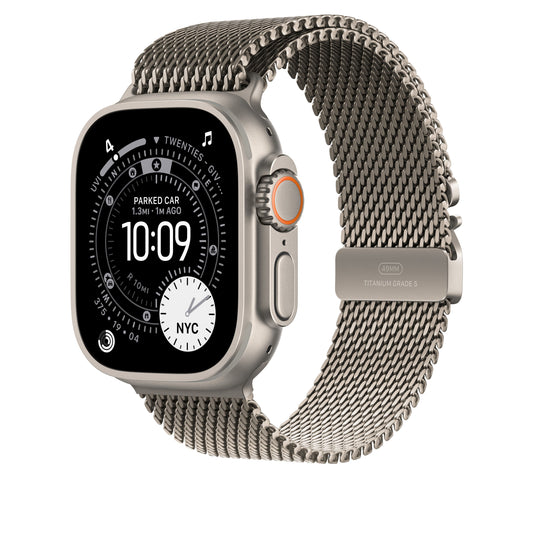 Řemínek pro Apple Watch 44/45/46/49 mm Apple milánský tah z přírodního titanu - velký - iSTYLE CZ