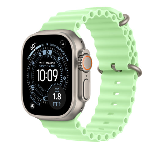Řemínek pro Apple Watch 44/45/46/49 mm Apple neonově zelený Oceánský - provedení z přírodního titanu - iSTYLE CZ