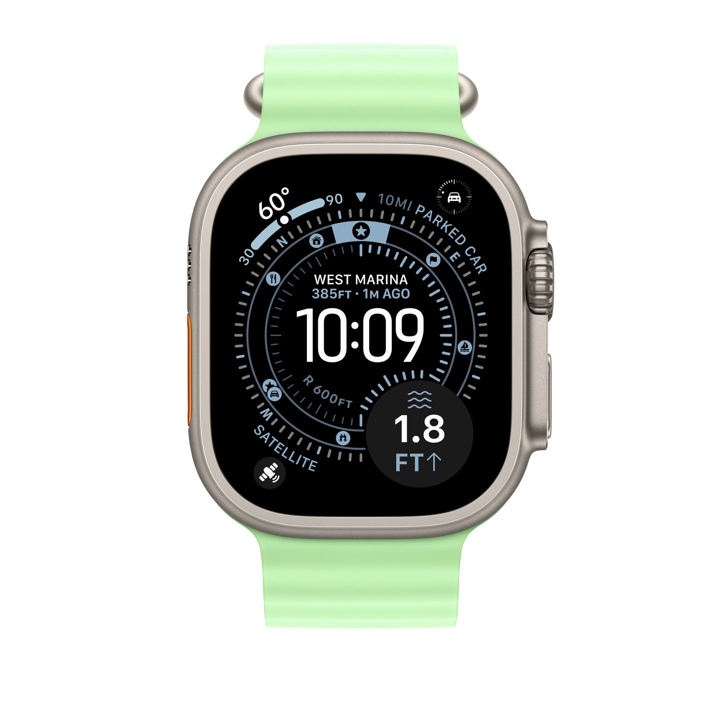 Řemínek pro Apple Watch 44/45/46/49 mm Apple neonově zelený Oceánský - provedení z přírodního titanu - iSTYLE CZ