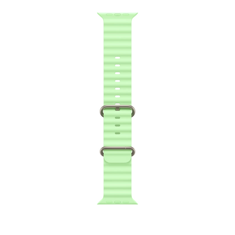 Řemínek pro Apple Watch 44/45/46/49 mm Apple neonově zelený Oceánský - provedení z přírodního titanu - iSTYLE CZ