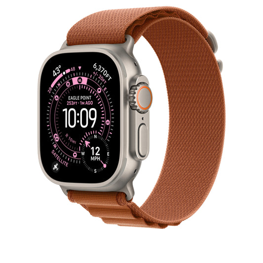 Řemínek pro Apple Watch 44/45/46/49 mm Apple terakotový Alpský tah - malý - provedení z přírodního titanu - iSTYLE CZ