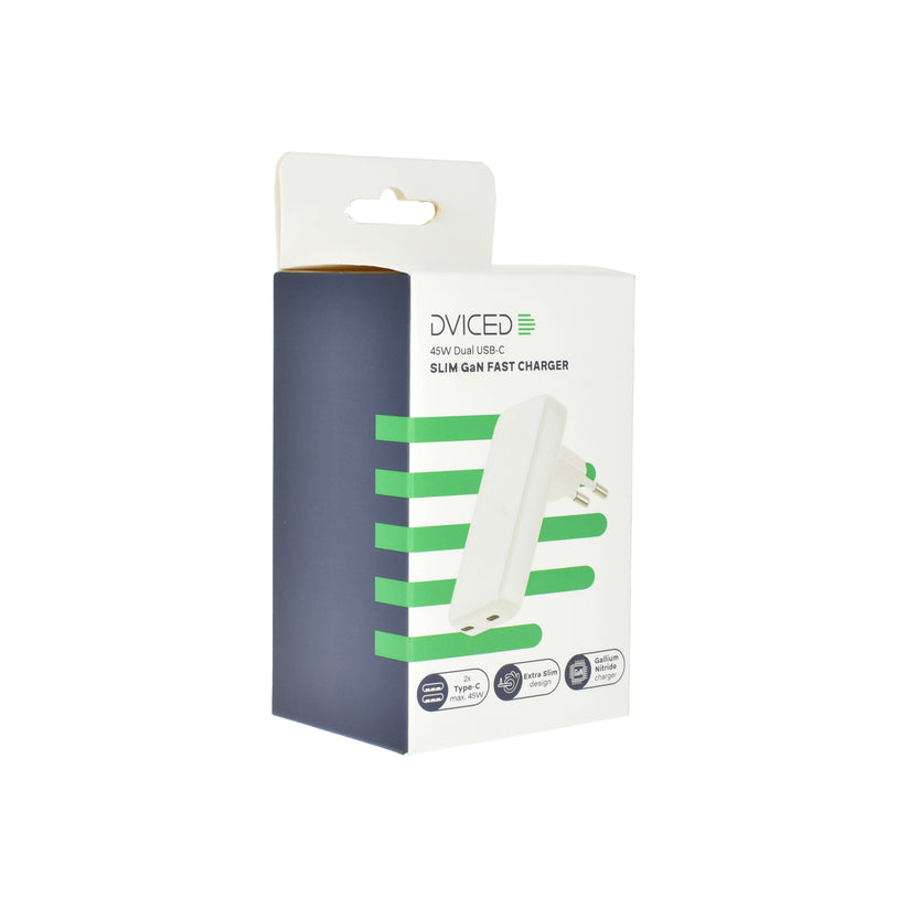 Tenká nabíječka 45W GaN Dviced 2× USB-C – bílá - iSTYLE CZ